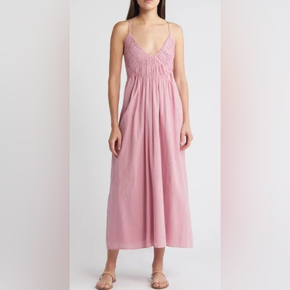 TREASURE & BOND 
Smocked Bodice Strappy Back Cotton Dress - Pink Prince